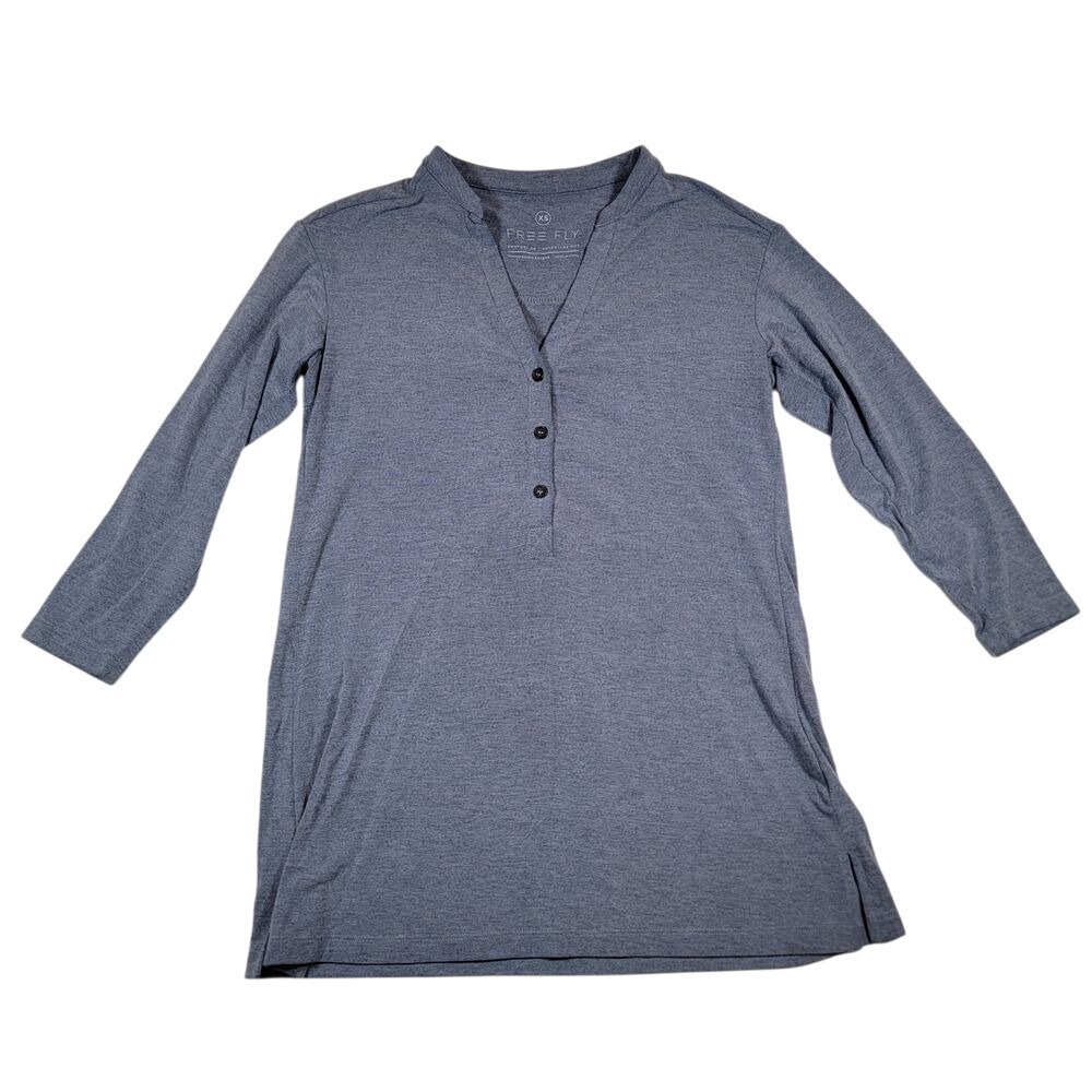 Free Fly Women's Performance Bamboo Flex Henley Shirt Sz XS Blue READ DESCRIPT